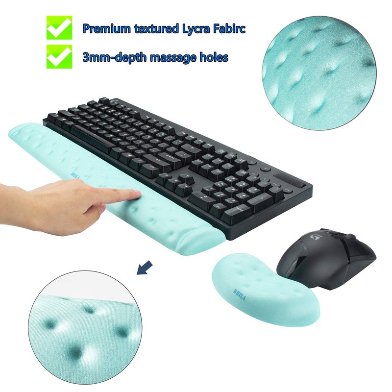 BRILA Memory Foam Mouse & Keyboard Wrist Rest Support Pad Cushion Set for Computer, Laptop, Office Work, PC Gaming - Massage Holes Design - Easy Typing Wrist Pain Relief (Aquamarine) - Image 4